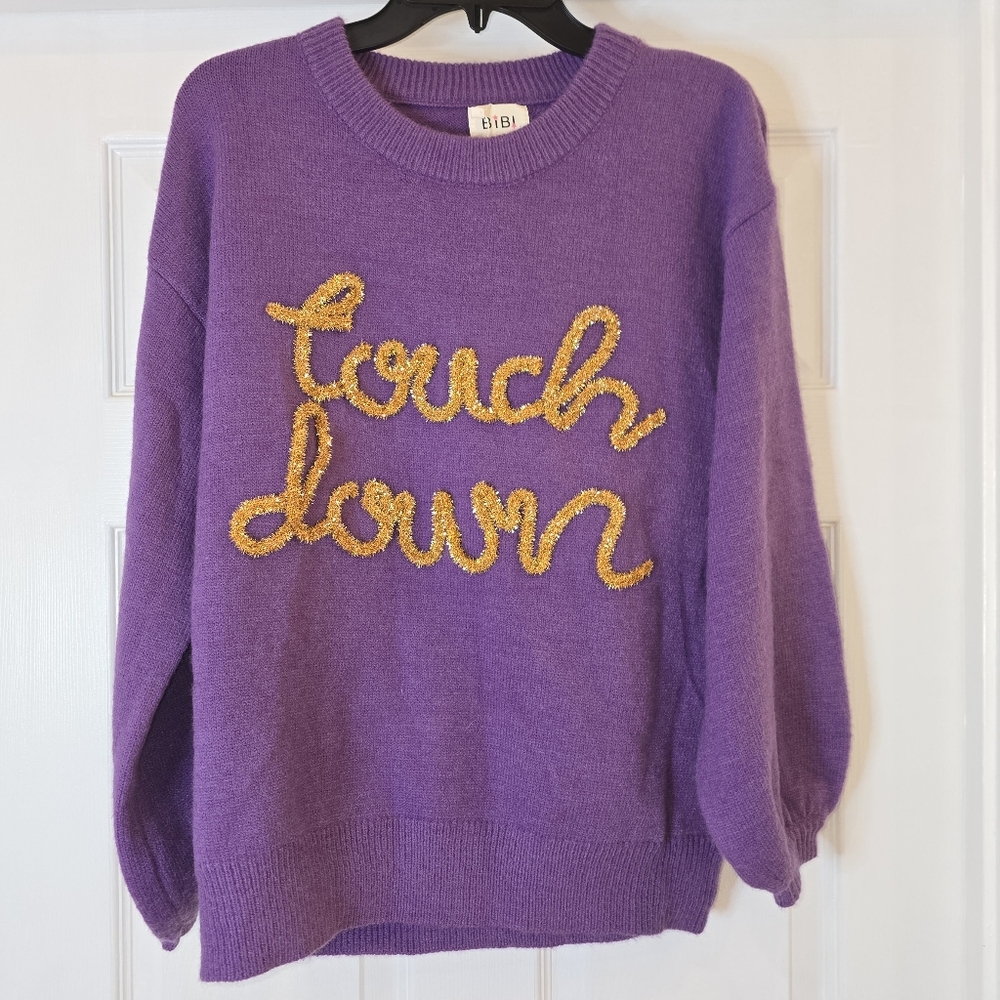 Tibi Purple Sweater with Gold Touchdown Design